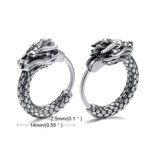 Dragon Hoop Earrings, Hoop Earrings, Huggie Earrings, Huggie Hoop,Gothic Jewelry - Picture 5 of 5